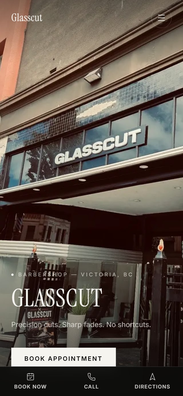 Glasscut Barbershop — version mobile